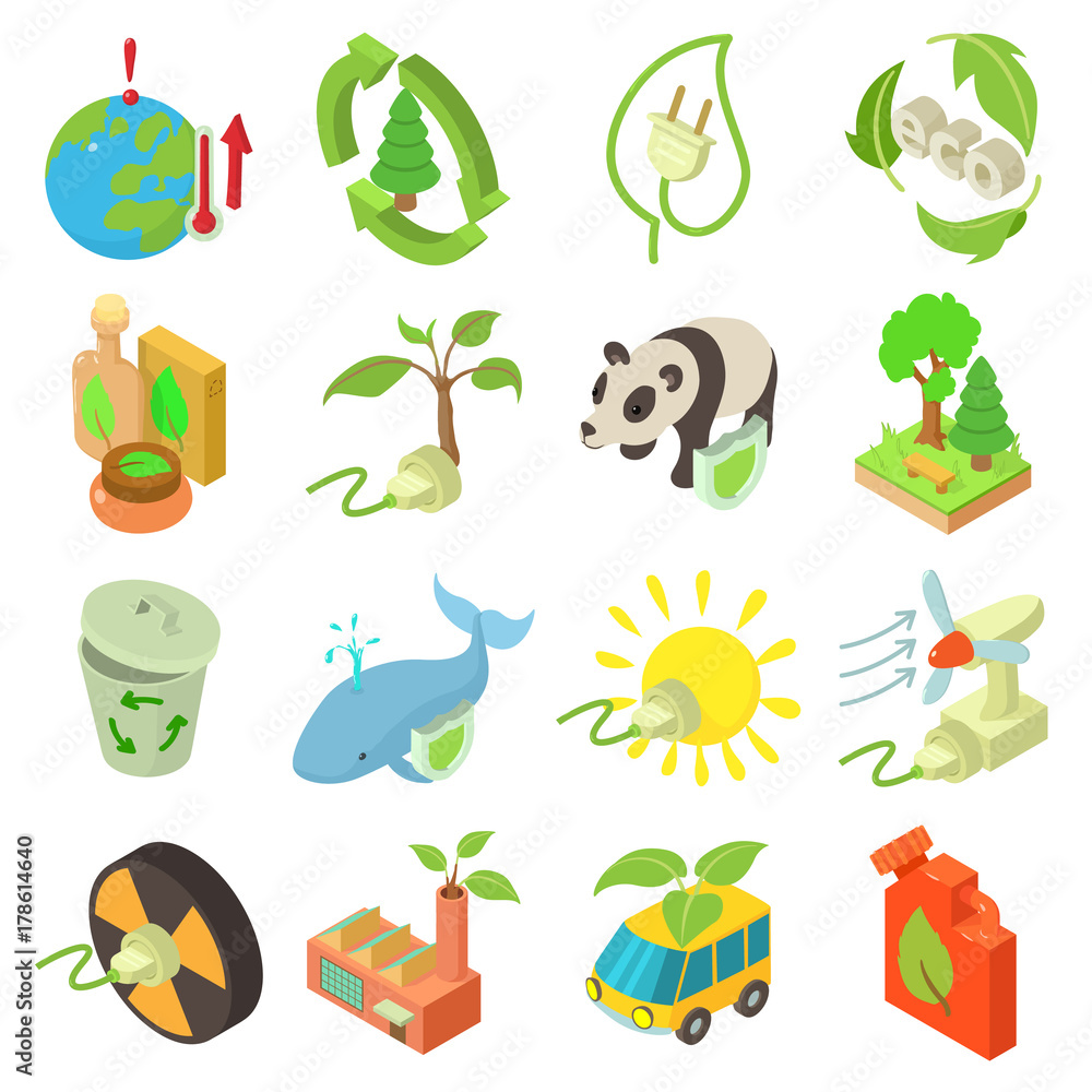 Ecology icons set, isometric style