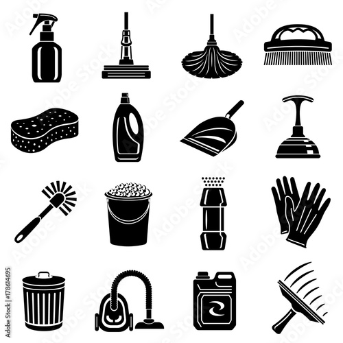 Cleaning icons set, simple style