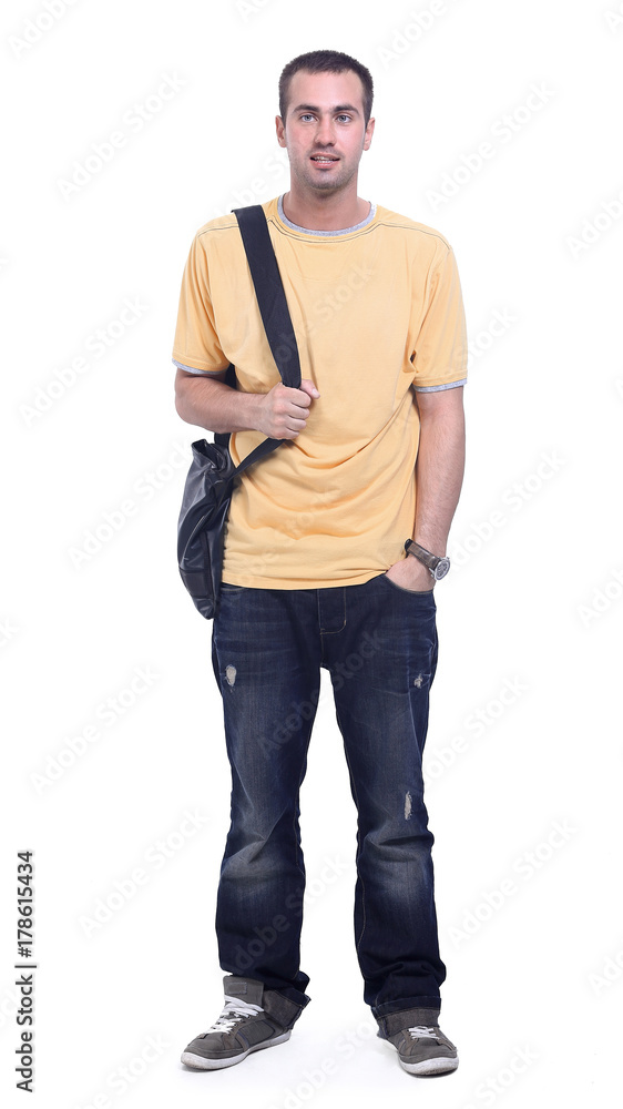 Slylish fashion man traveling with a bag Slylish fashion man traveling with a bag