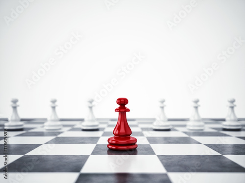 Φωτογραφία Red pawn ahead of white pawns. 3D Rendering