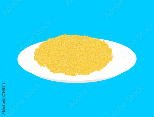 Millet cereal in plate isolated. Healthy food for breakfast. Vector illustration