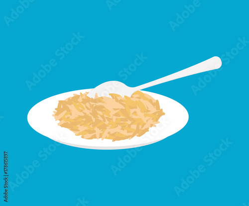 Oat Porridge in plate and spoon isolated. Healthy food for breakfast. Vector illustration