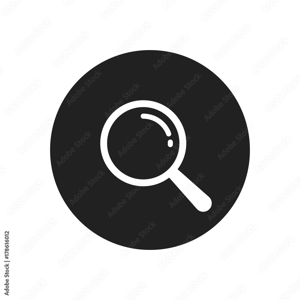 Magnifying glass icon on round background. Search icon. Flat style button. For web sites or app Magnifying glass icon on round background. Search icon. Flat style button. For web sites or app