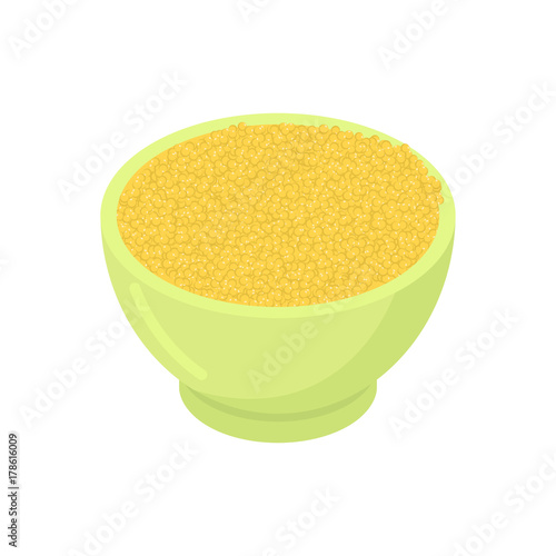 Bowl of millet cereal isolated. Healthy food for breakfast. Vector illustration