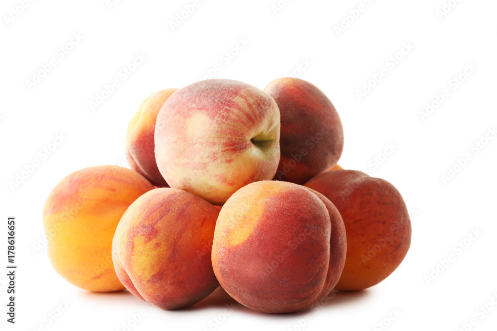 Ripe peaches fruit isolated on a white background Ripe peaches fruit isolated on a white background