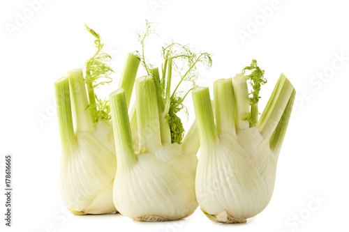 Ripe fennel bulbs isolated on white background