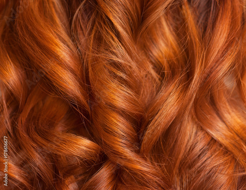 Photography Beautiful, healthy, long, curly, red hair close up