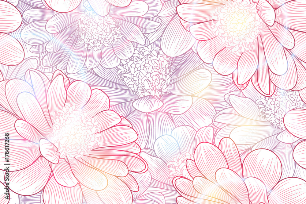 Fototapeta premium Seamless hand-drawing floral background with flower daisies. Vector illustration.
