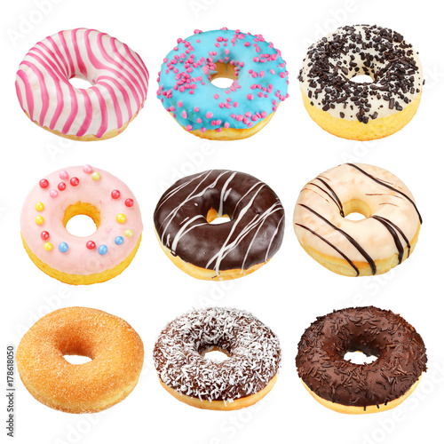 Set of donuts isolated