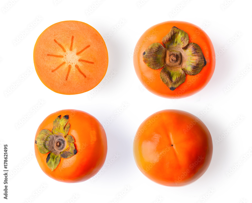 Fototapeta premium fresh ripe persimmons isolated on white background