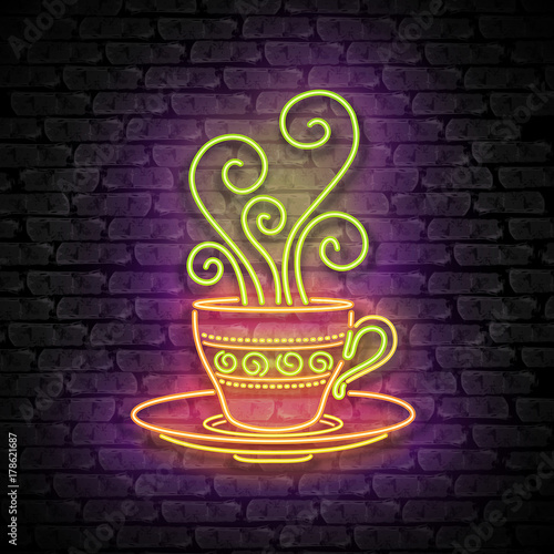 Tea or Coffee House Singboard Template with Cup and Swirl Hot Steam