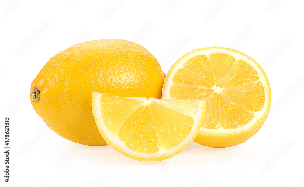 Lemon and cut half slice isolated on white background