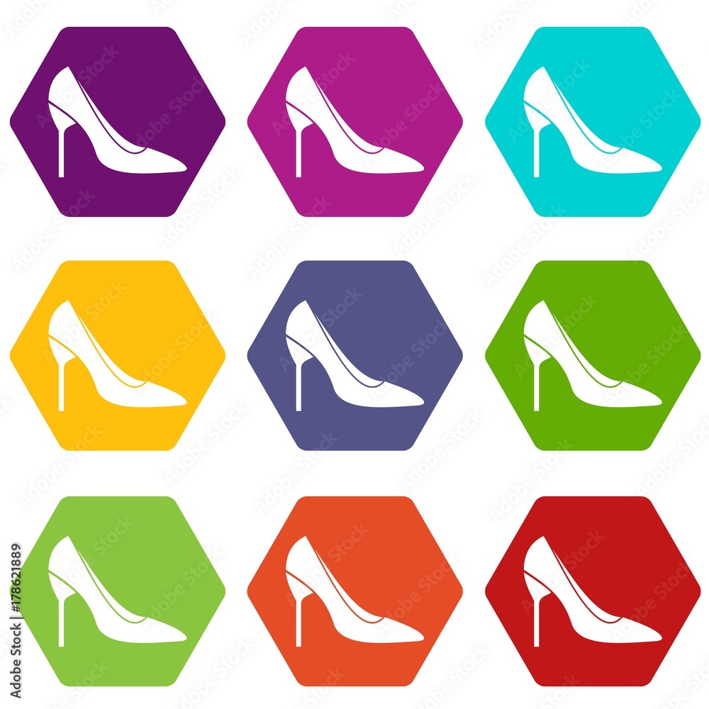 Obraz premium Bride shoes icon set color hexahedron
