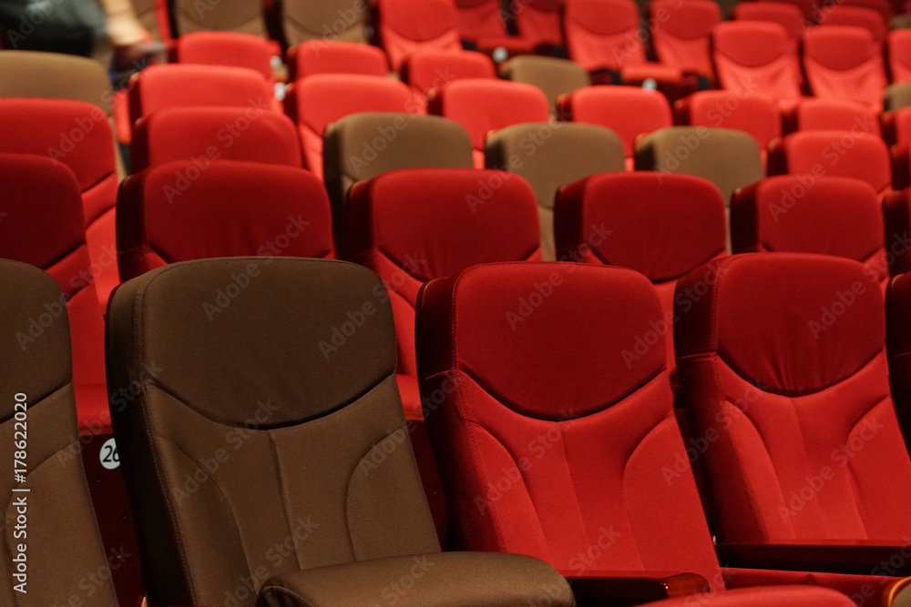 Fototapeta premium Red Velvet Fabric Cloth Empty Many Seats Row