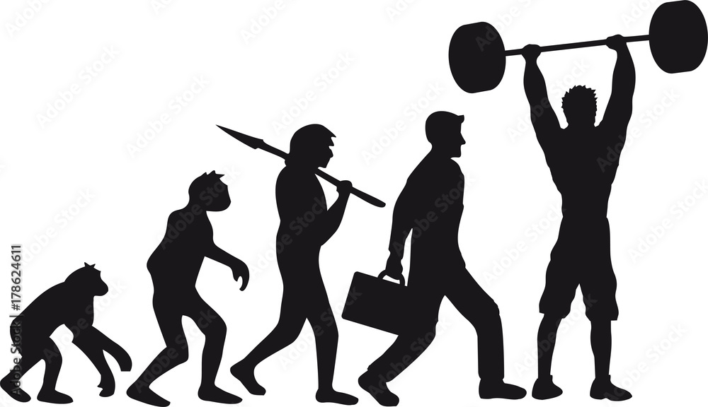 evolution entwicklung crew team sport verein logo silhouette umriss stark  workout gym cool design gewicht heben hanteln bodybuilder Stock  Illustration | Adobe Stock