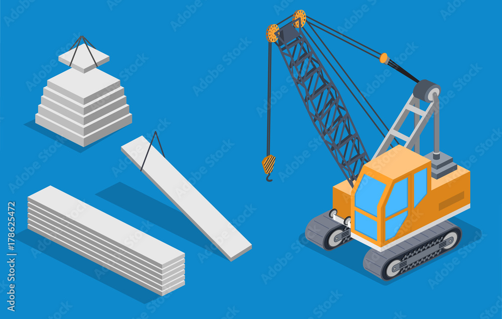 Obraz premium Isometric 3D vector illustration set building lifting crane