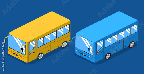 Isometric 3D vector illustration set of city bus