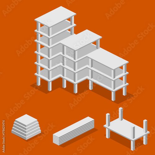 Isometric 3D vector illustration elements and blocks for building construction
