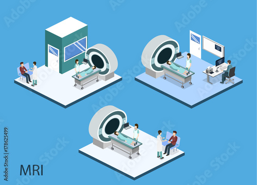 Isometric 3D vector illustration MRI scanner for patients.