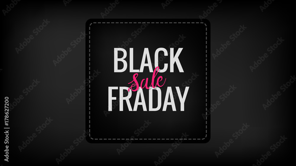 Black friday sale square promotion banner with hand lettered element on the black background
