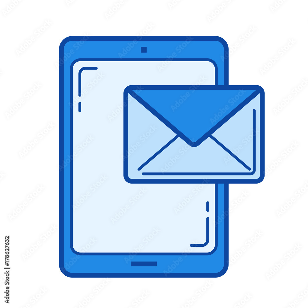 Tablet computer with message line icon isolated on white background. Tablet computer with message line icon for infographic, website or app. Blue icon designed on a grid system. Tablet computer with message line icon isolated on white background. Tablet computer with message line icon for infographic, website or app. Blue icon designed on a grid system.