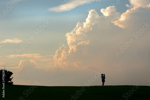 Mother & Baby in Field - Silhouette at Sunset