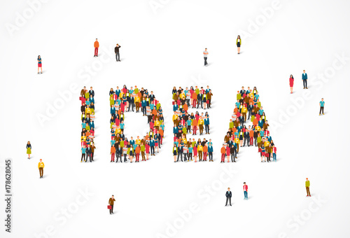 Group of people standing in the word Idea