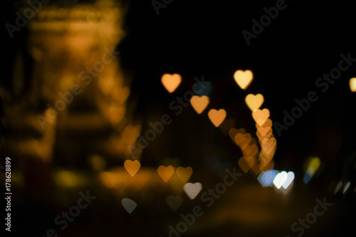 Heart shape bokeh from street light background, Love heart background