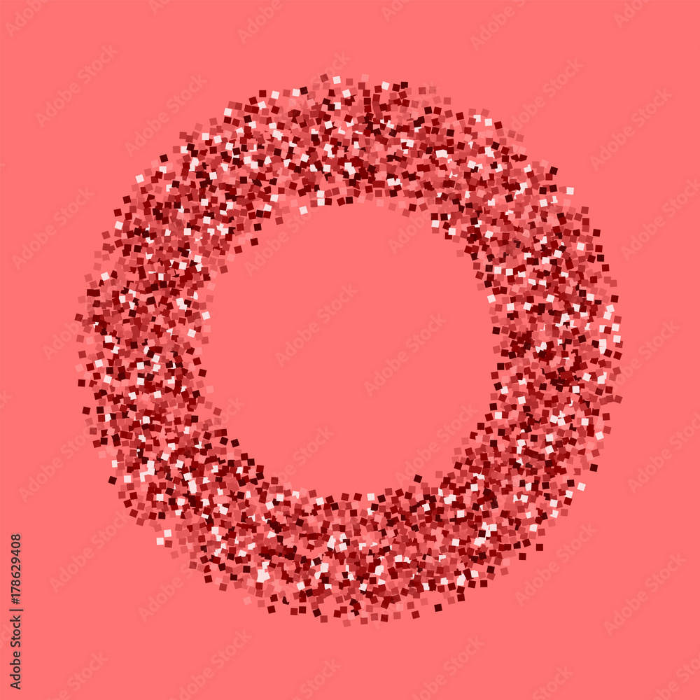 Red gold glitter. Bagel frame with red gold glitter on pink background. Fair Vector illustration.
