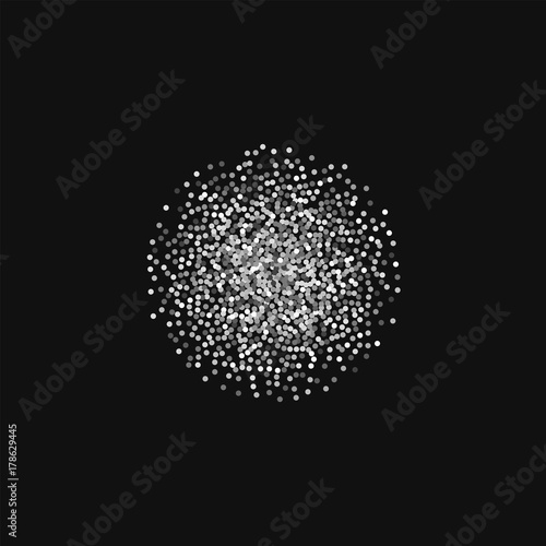 Round gold glitter. Small sphere with round gold glitter on black background. Uncommon Vector illustration.