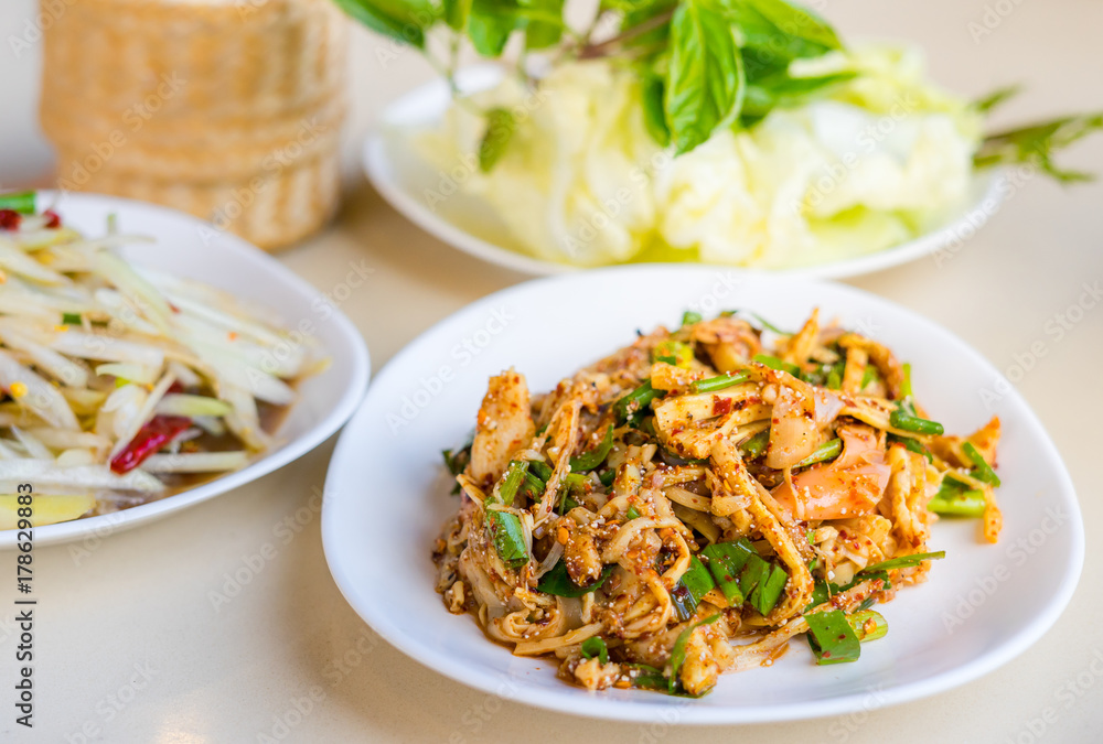 Spicy shredded bamboo-shoot salad in Thai northeastern style, Thai Food