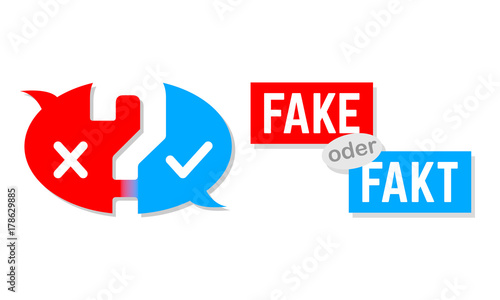 Fake oder Fakt - Button in Rot und Blau