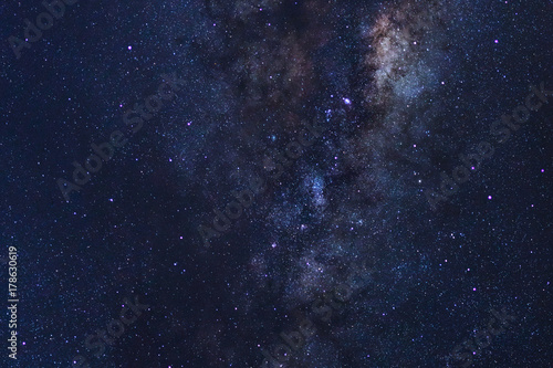 Starry night sky, Milky way galaxy with stars and space dust in the universe, Long exposure photograph, with grain. © sripfoto