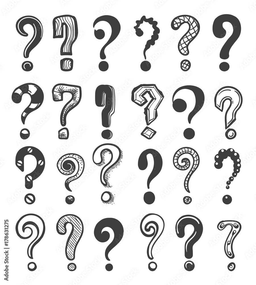 Doodle question marks. Hand drawn interrogation icons or sketch ask questions isolated on white background, vector illustration Doodle question marks. Hand drawn interrogation icons or sketch ask questions isolated on white background, vector illustration