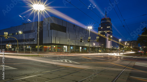 night traffic in the city center, Szczecin, Poland