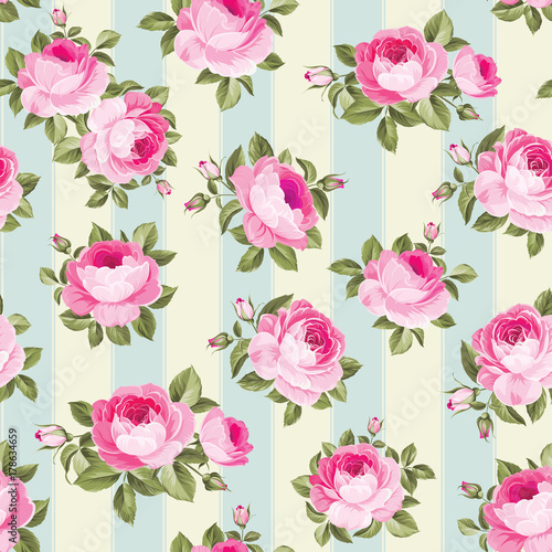 Luxurious peony wallapaper in vintage style. Seamless pattern of blooming roses for floral wallpaper. Vector illustration.
