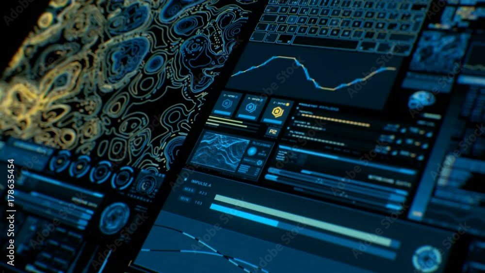 Video Stock Perspective view of colorful futuristic interface/Digital ...