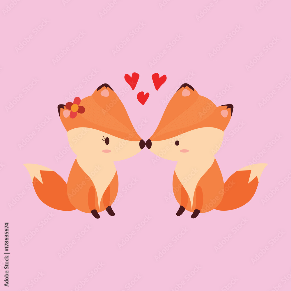 Fototapeta premium cute fox in love vector