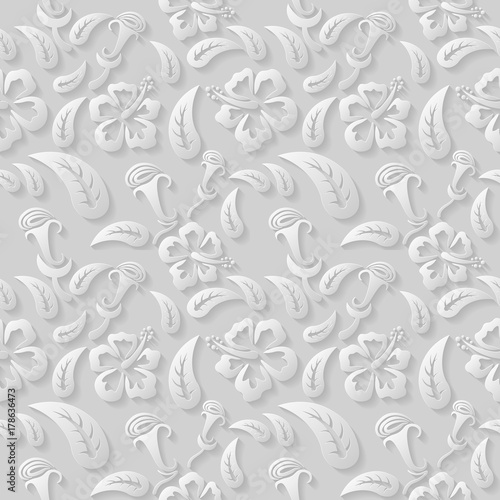 Seamless 3D white floral pattern, vector. Endless texture can be used for wallpaper, pattern fills, web page background, surface textures.