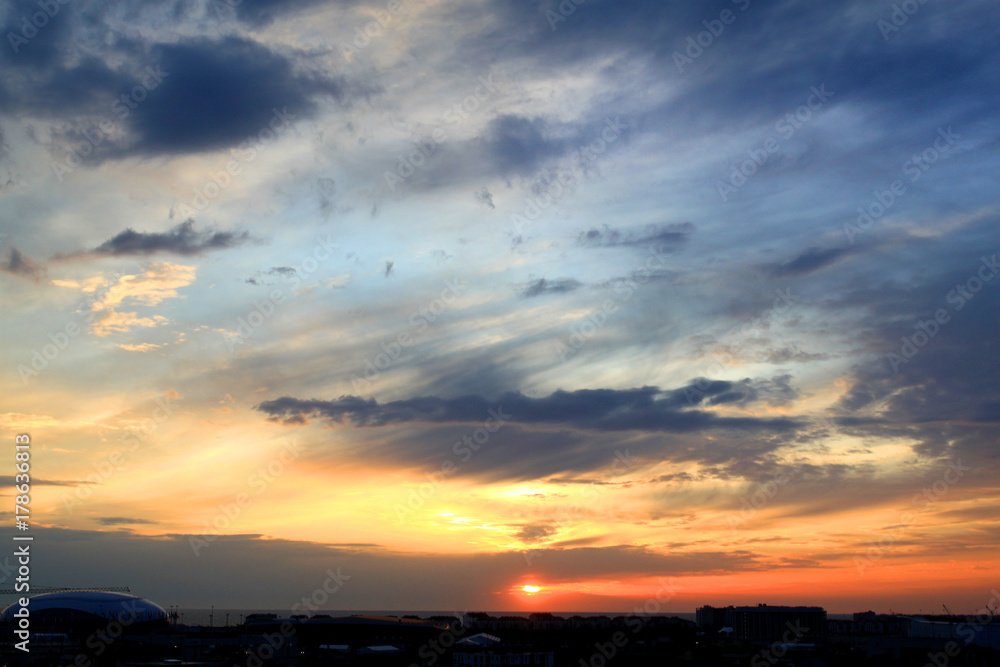 Photo of a bright sea sunset