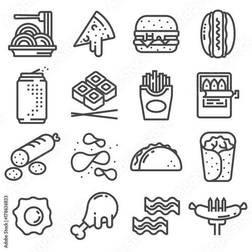 Set of line fast food icons