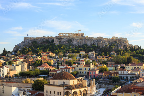 Acropolis rock and Monastiraki. Athens, Greece.