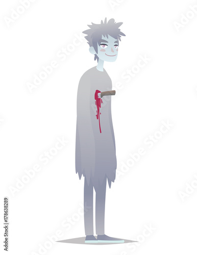 Ghost boy. Cute young man in style of Dead Monster going for Halloween party. Vector.