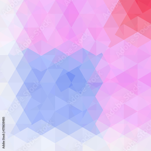 Triangle vector background. Can be used in cover design, book design, website background. Vector illustration. Pink, white, blue colors.