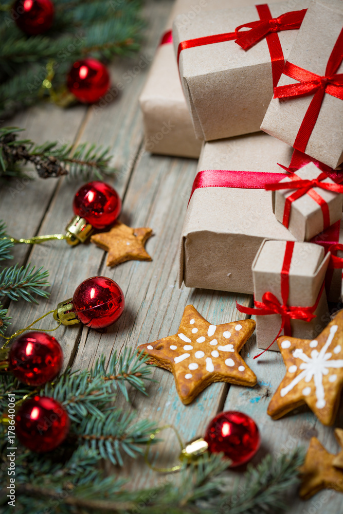 Christmas background on wooden Christmas background on wooden