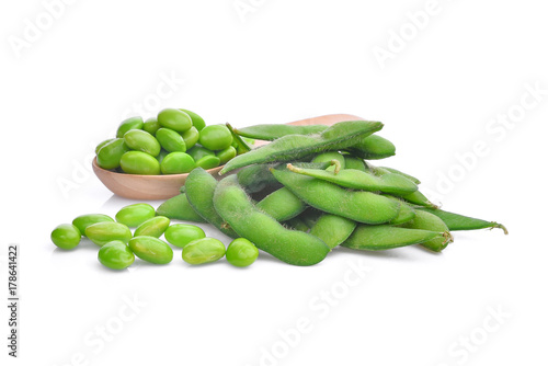 Wallpaper Mural edamame green beans in wooden spoon isolated on white background Torontodigital.ca
