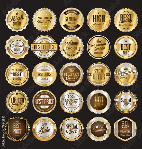 Retro vintage badge and label gold and silver collection