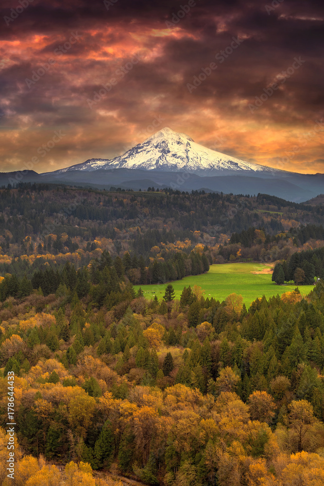 Mount Hood at Sandy River Valley in Fall Oregon USA