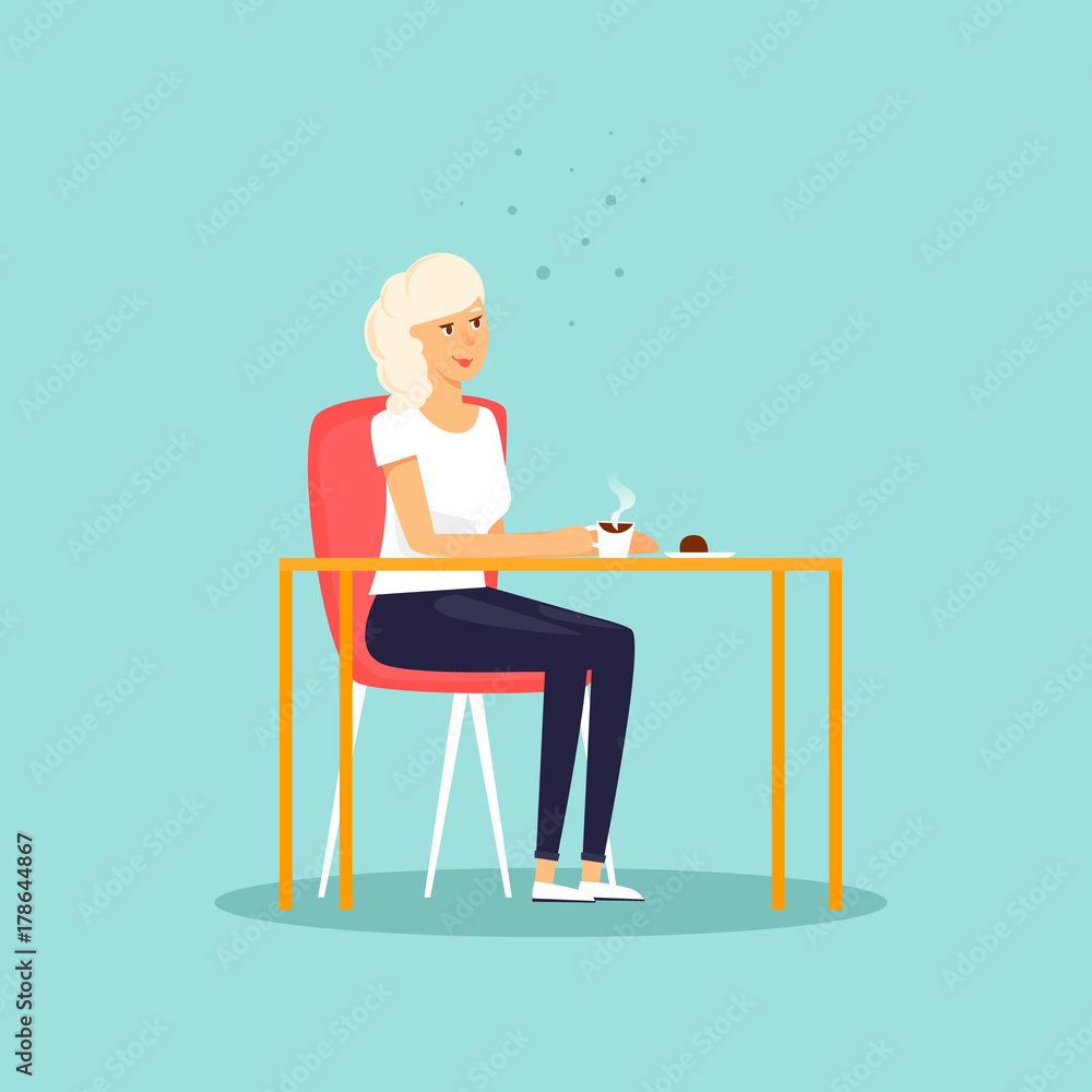 Girl drinking coffee. Flat design vector illustration. Girl drinking coffee. Flat design vector illustration.