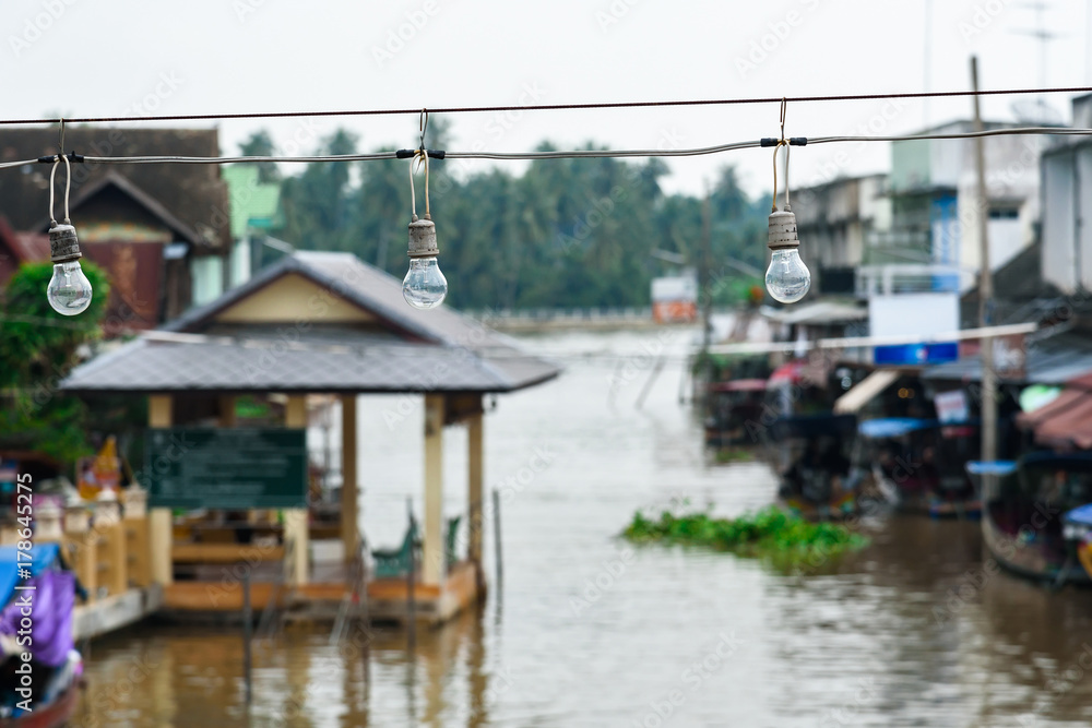 Lamps over the Amphawa Canal.Thailand.